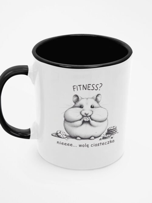 Zabawny kubek z napisem Fitness? Nieeee... wolę ciasteczka