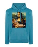 TL0303 Hoodie SIM Akwamaryna Bluza z kapturem Mona Lisa z kotem