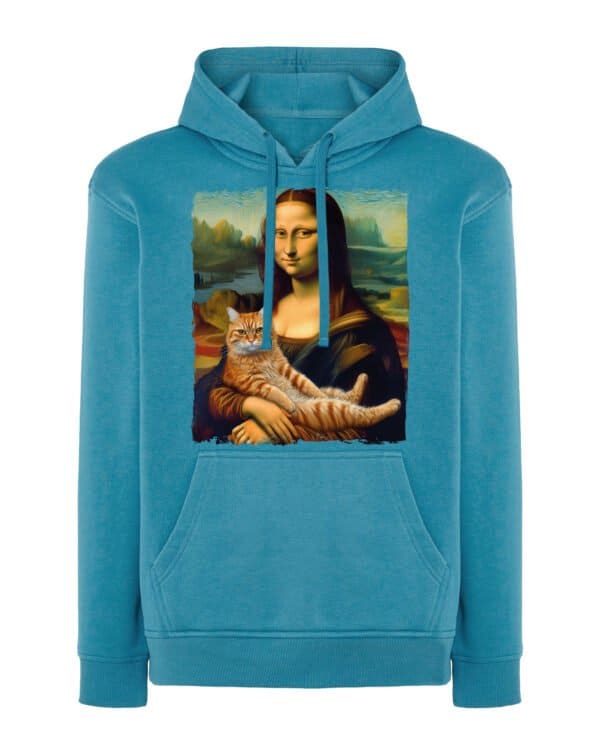 TL0303 Hoodie SIM Akwamaryna Bluza z kapturem Mona Lisa z kotem