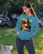 TL0303 Hoodie SIM Akwamaryna2 Bluza z kapturem Mona Lisa z kotem