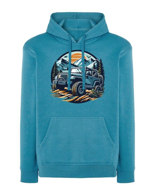 TL0360 Hoodie SIM Akwamaryna Bluza z kapturem z autem terenowym <br>Off-Road 4x4 Przygoda