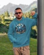 TL0360 Hoodie SIM Akwamaryna3 Bluza z kapturem z autem terenowym <br>Off-Road 4x4 Przygoda