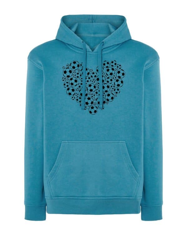 TL0366 Hoodie SIM Akwamaryna Bluza z kapturem Piłka nożna w sercu