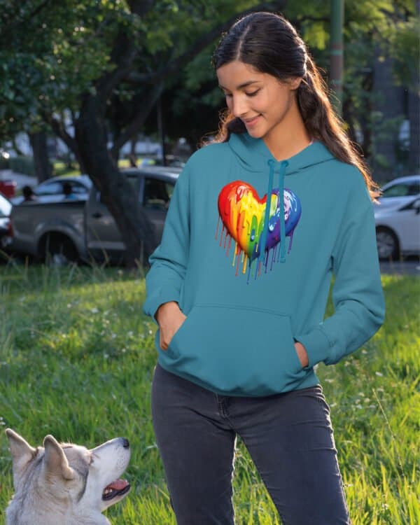 TL0368 Hoodie SIM Akwamaryna2 Bluza z kapturem Tęczowe serce