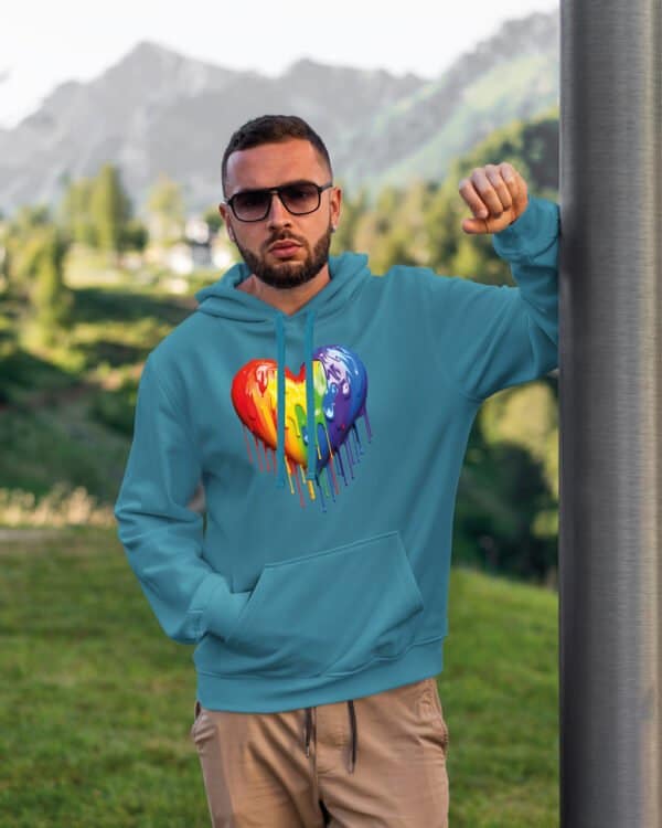 TL0368 Hoodie SIM Akwamaryna3 Bluza z kapturem Tęczowe serce