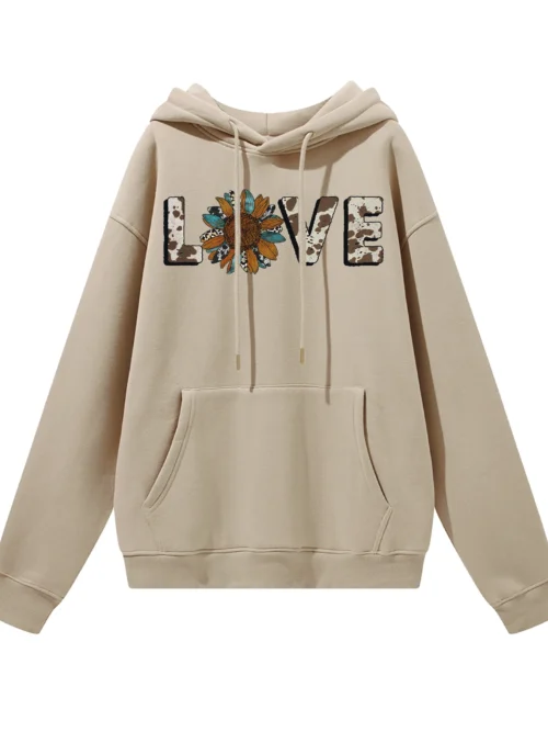 Bluza oversize z kapturem LOVE ze słonecznikiem