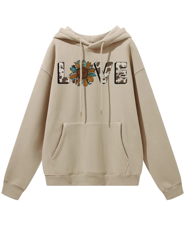 Bluza oversize z kapturem LOVE ze słonecznikiem