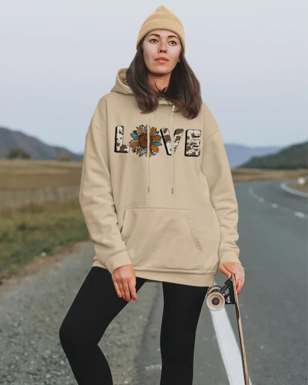 Bluza oversize z kapturem <br>LOVE ze słonecznikiem