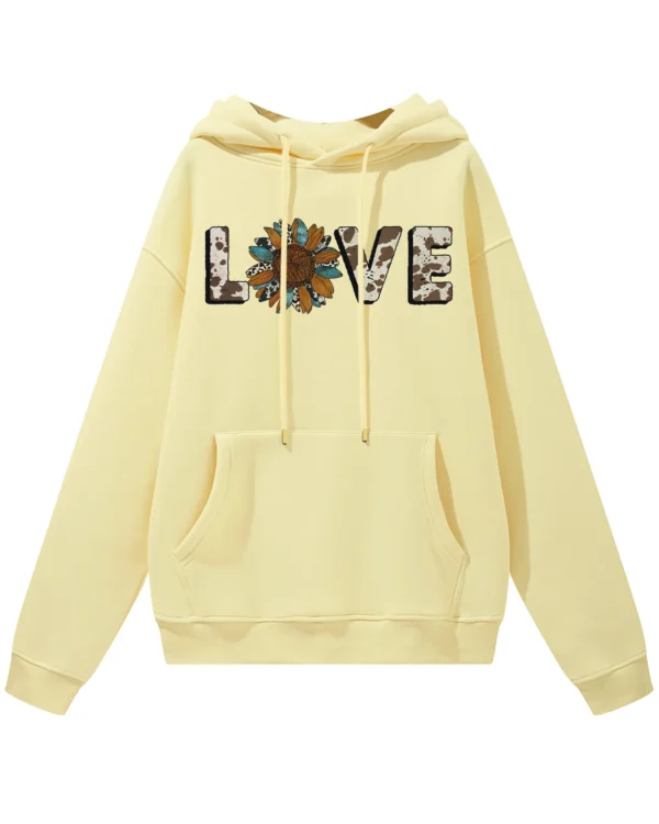 Bluza oversize z kapturem <br>LOVE ze słonecznikiem