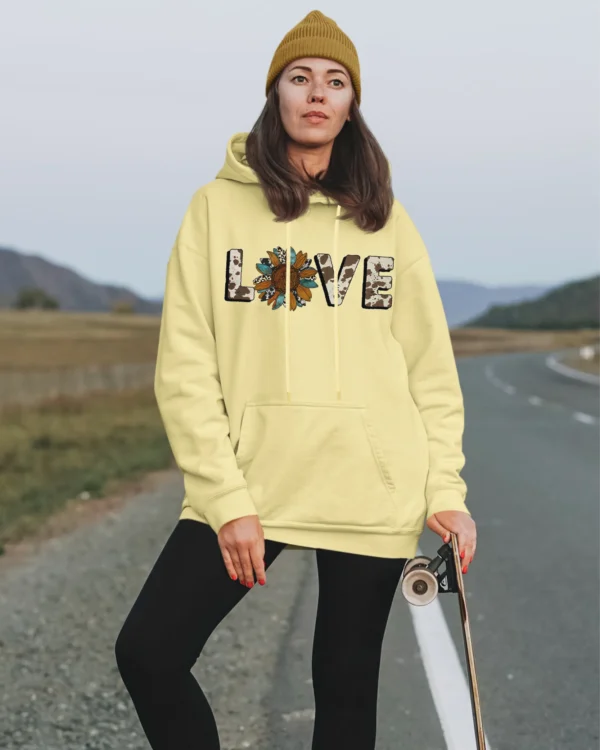 Bluza oversize z kapturem <br>LOVE ze słonecznikiem