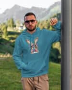 TL1147 Hoodie SIM Akwamaryna3 Bluza z kapturem <br>Zając z muszką Wielkanoc