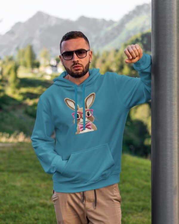 TL1147 Hoodie SIM Akwamaryna3 Bluza z kapturem <br>Zając z muszką Wielkanoc