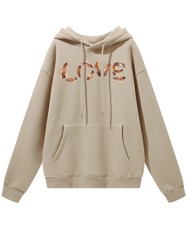 Bluza oversize z kapturem LOVE z motywem piór