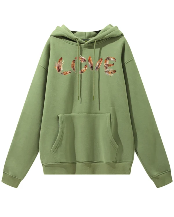 Bluza oversize z kapturem <br>LOVE z motywem piór