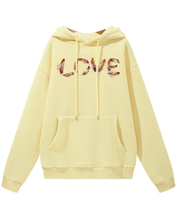 Bluza oversize z kapturem <br>LOVE z motywem piór