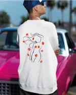 Bluza oversize <br>Artystyczny nadruk Kwiatowy akcent