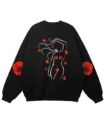 Bluza oversize <br>Artystyczny nadruk Kwiatowy akcent