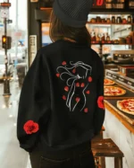 Bluza oversize <br>Artystyczny nadruk Kwiatowy akcent
