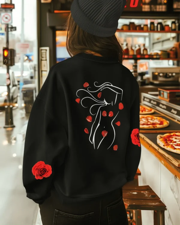 Bluza oversize <br>Artystyczny nadruk Kwiatowy akcent
