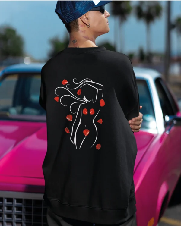 Bluza oversize <br>Artystyczny nadruk Kwiatowy akcent