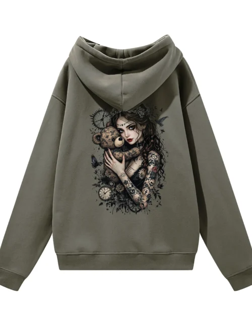 Bluza oversize z kapturem Dziewczyna z misiem - gotycki styl