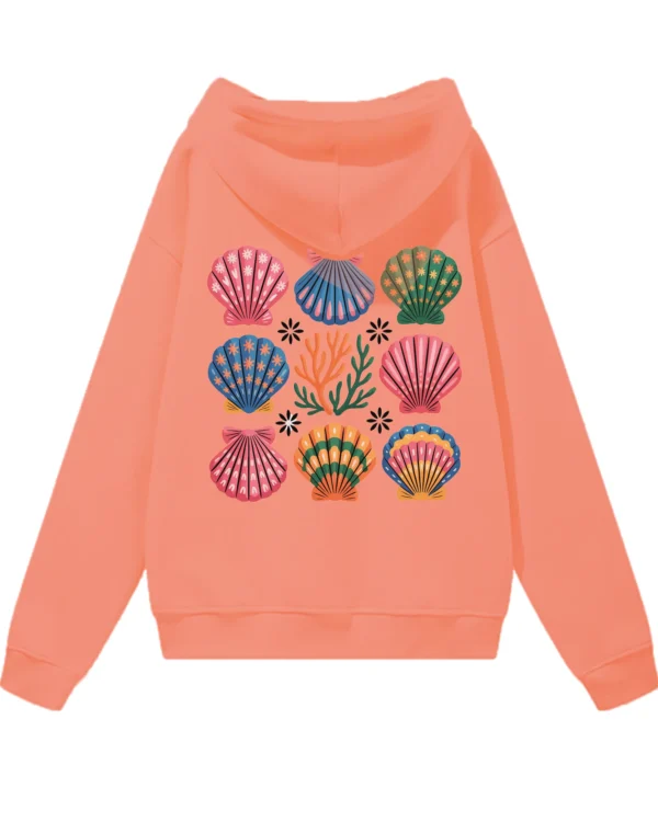 Bluza oversize z kapturem <br>Morski styl z muszelkami