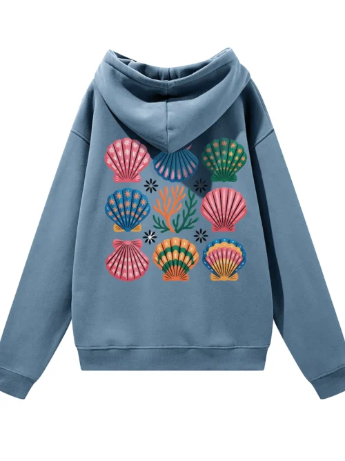 Bluza oversize z kapturem Morski styl z muszelkami