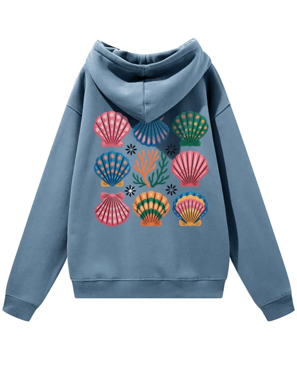 Bluza oversize z kapturem Morski styl z muszelkami