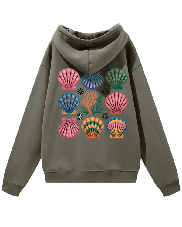 Bluza oversize z kapturem <br>Morski styl z muszelkami