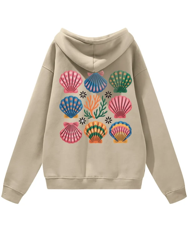 Bluza oversize z kapturem <br>Morski styl z muszelkami