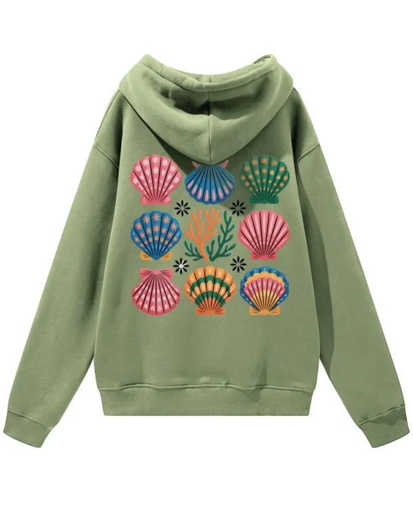 Bluza oversize z kapturem <br>Morski styl z muszelkami