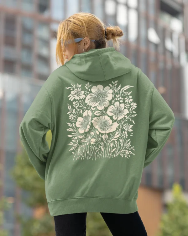 Bluza oversize z kapturem <br>Motyw kwiatów natura i elegancja
