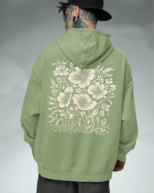 Bluza oversize z kapturem <br>Motyw kwiatów natura i elegancja