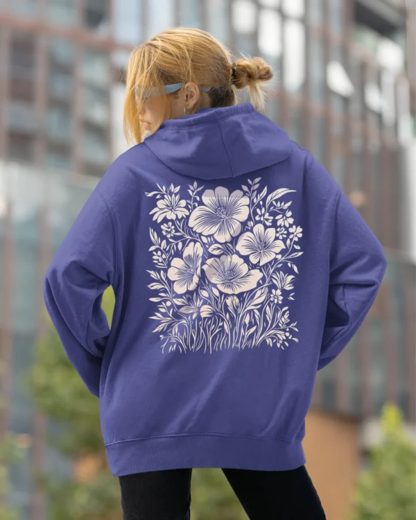 Bluza oversize z kapturem <br>Motyw kwiatów natura i elegancja