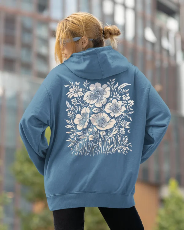 Bluza oversize z kapturem <br>Motyw kwiatów natura i elegancja