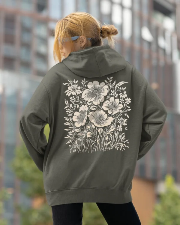 Bluza oversize z kapturem <br>Motyw kwiatów natura i elegancja