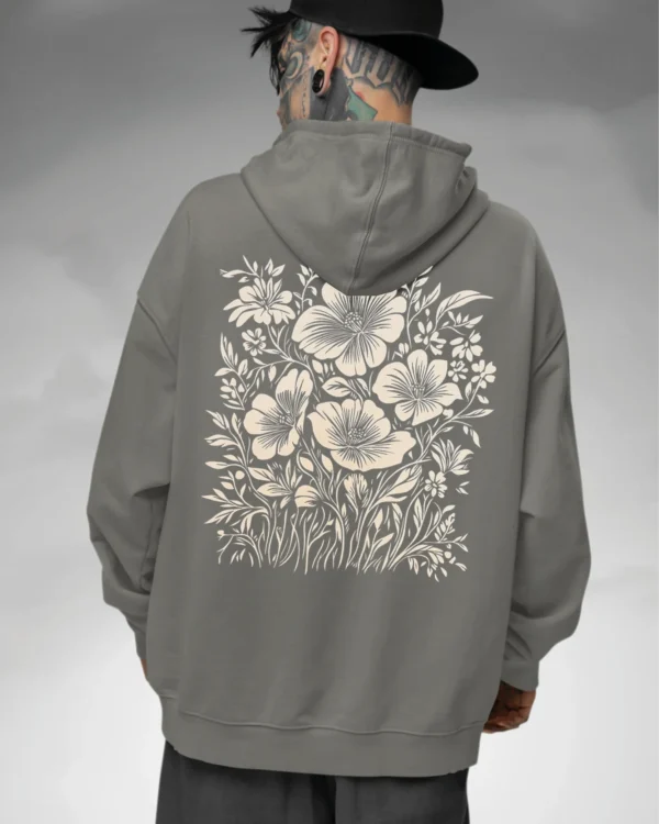 Bluza oversize z kapturem <br>Motyw kwiatów natura i elegancja