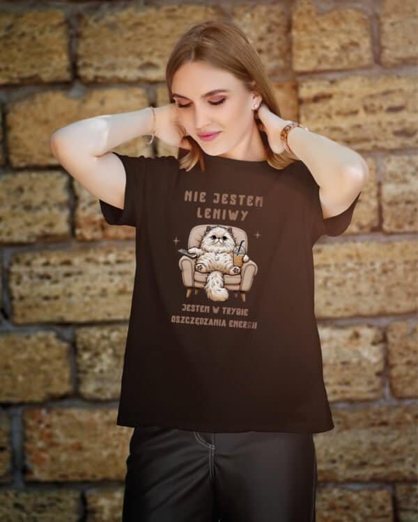 Koszulka Kotek Śmieszny Tekst Leniuch