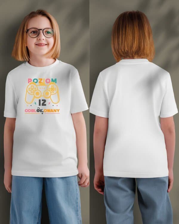 Koszulka Dziecięca Poziom odblokowany Personalizowana na urodziny gracza