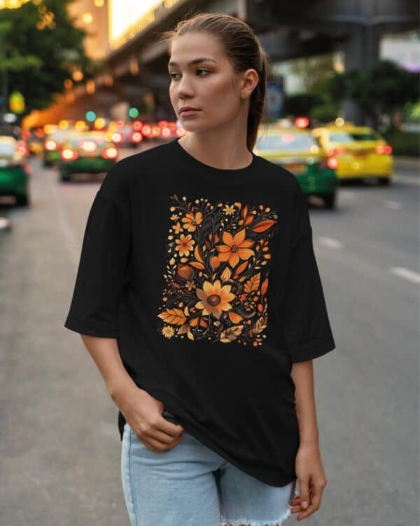 Koszulka oversize Jesienne Kwiaty