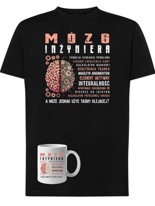 TLSET0838 Tshirt Mug Zestaw Koszulka i Kubek Mózg Inżyniera Zabawny Prezent