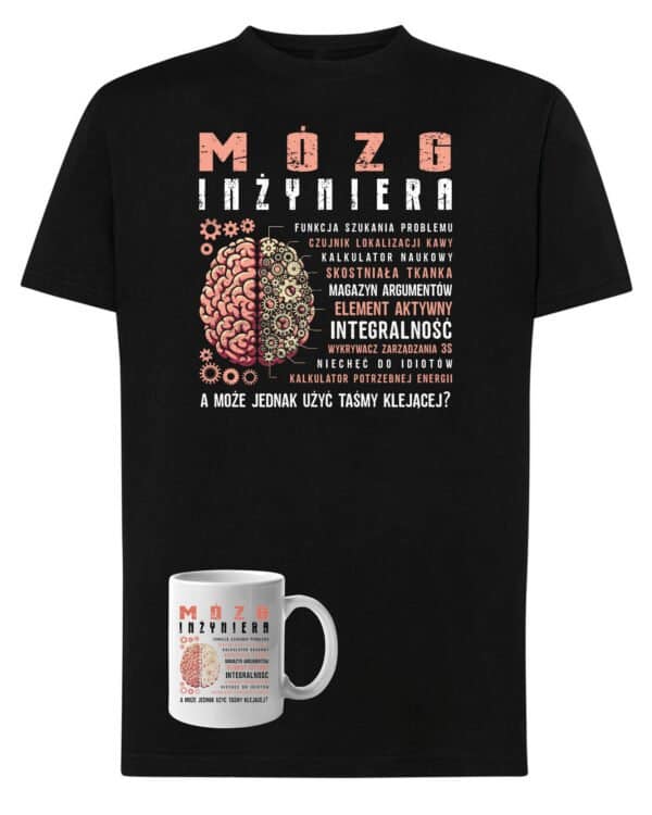 TLSET0838 Tshirt Mug Zestaw Koszulka i Kubek Mózg Inżyniera Zabawny Prezent