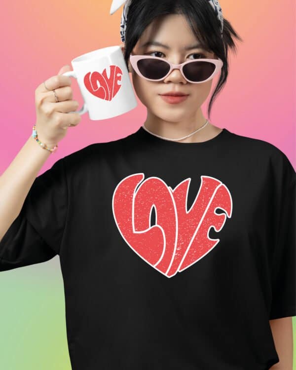 TLSET0887 Tshirt Mug2 Zestaw Koszulka i Kubek Serce Love Miłość