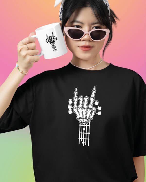 TLSET0982 Tshirt Mug2 Zestaw Koszulka i Kubek Rock ON Skeleton Hand dla Muzyka