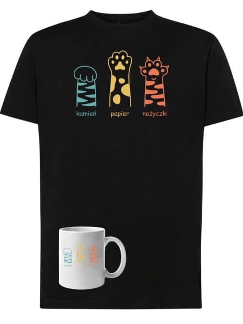 TLSET1091 Tshirt Mug Zestaw Koszulka i Kubek Kocie Łapki Kamień Papier Nożyczki