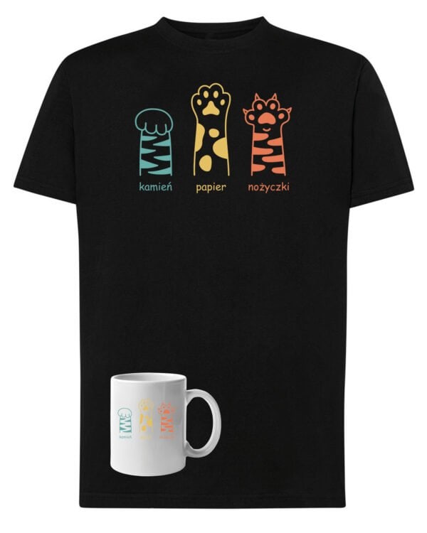 TLSET1091 Tshirt Mug Zestaw Koszulka i Kubek Kocie Łapki Kamień Papier Nożyczki