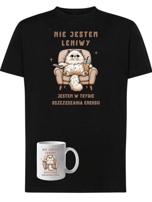 TLSET1271 Tshirt Mug Zestaw Koszulka i Kubek Nie jestem leniwy Śmieszny Zabawny