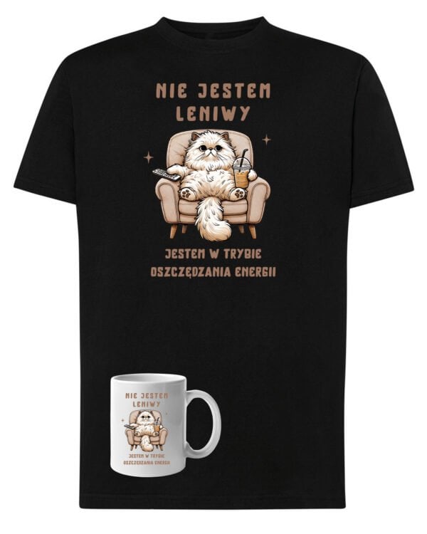 TLSET1271 Tshirt Mug Zestaw Koszulka i Kubek Nie jestem leniwy Śmieszny Zabawny