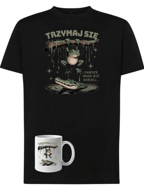 TLSET1276 Tshirt Mug Zestaw Koszulka i Kubek Trzymaj się z Żabą Zabawny Śmieszny