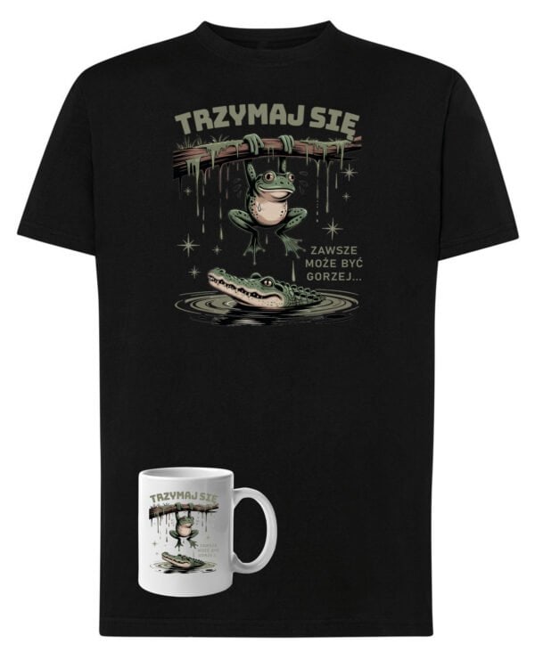TLSET1276 Tshirt Mug Zestaw Koszulka i Kubek Trzymaj się z Żabą Zabawny Śmieszny